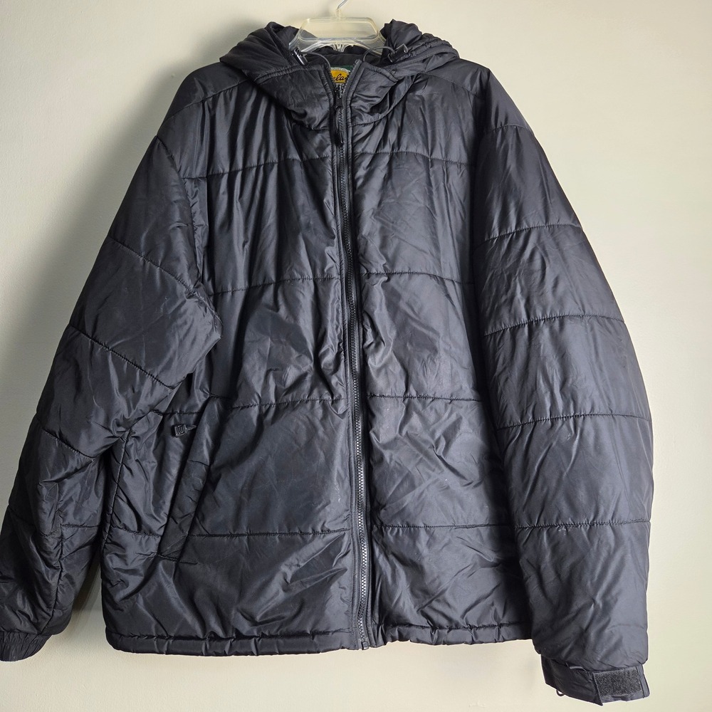 Cabelas Mens XL Tall Black Hooded Puffer Jacket Full Zip Quilted Insulated Coat